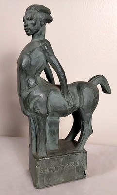 VTG Rare FRED PRESS Sagittarius Zodiac 9.5'' Bronzed Metal Sculpture MCM Amazing!