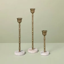 3pc Taper Marble and Brass Candle Holder Set - Hearth & Hand