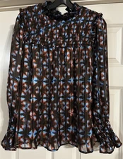 Elan For Saks Fifth Avenue Ambrosia Smocked Yoke Size M Long Sleeve Ruffle Cuff 