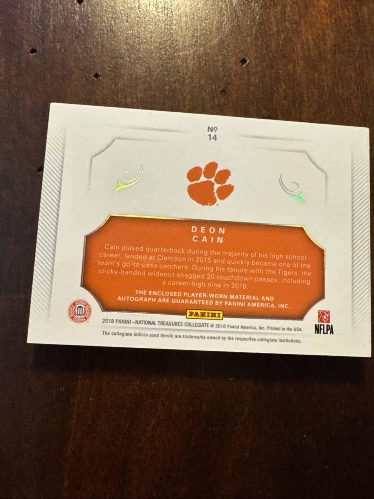2018 Panini National Treasures Collegiate #14 Deon Cain Booklet /10 Auto RC view 16