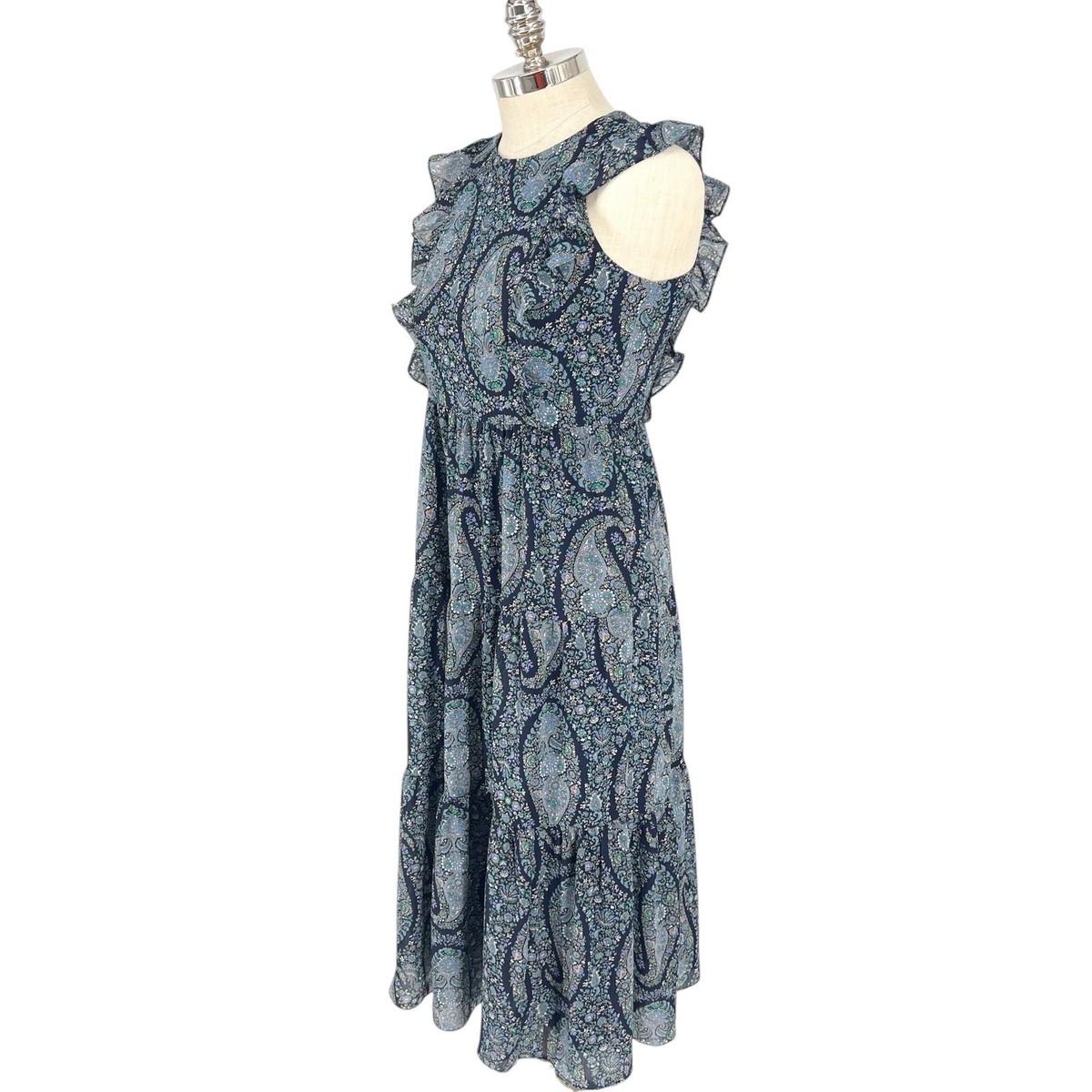 j crew blue paisley dress NEW J.CREW BLUE PAISLEY BUNCH DRAPEY PUFF SLEEVE MIDI DRESS SZ 8