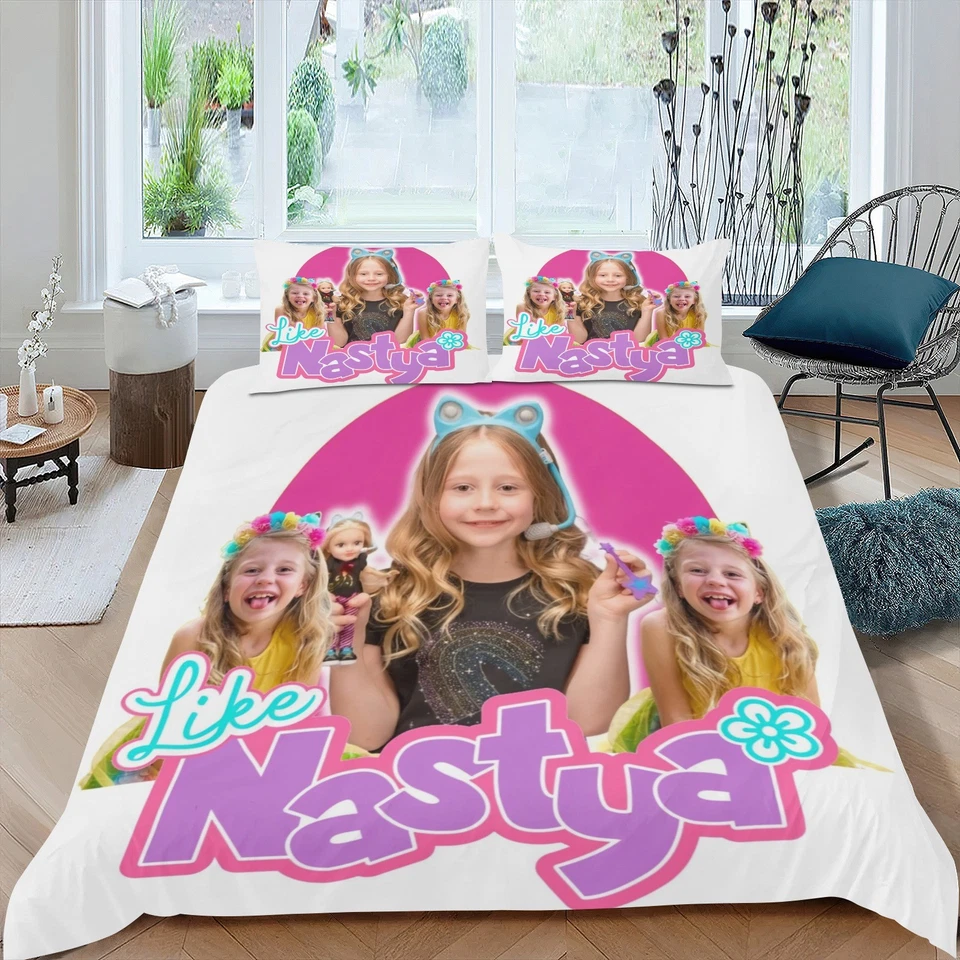 Duvet Cover with 2 Pillow Case For Like Nastya Bedding Set Boys and Girls Kids - Image 2 of 4