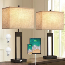 Modern 25.5" Bedside Lamps Set of 2 with USB, 3 Color Options for Bedrooms