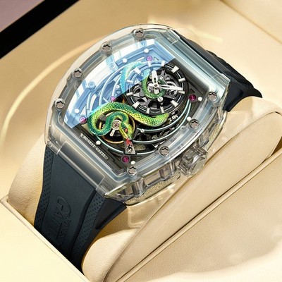 BONEST GATTI Men's Tonneau Snake Luminous Tourbillon Automatic Mechanical Watch
