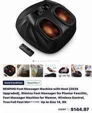 RENPHO Foot Massager Machine Black Heat Remote Kneading Air Compression