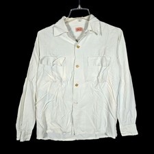 VTG 50s Penney's Towncraft Shirt Mens Small Green Long Sleeve Loop Collar Rayon