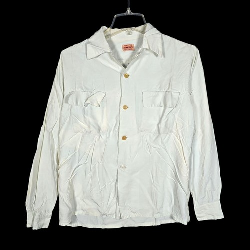 VTG 50s Penney's Towncraft Shirt Mens Small Green Long Sleeve Loop Collar Rayon