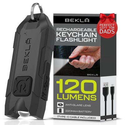 BEKLA Schlüsselanhänger Taschenlampe: Wiederaufladbare USB LED Taschenlampe - 120 Lumen extra schwarz 