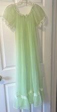 VINTAGE TOSCA Very Sheer Long Nylon Robe Lace Babydoll Green Small