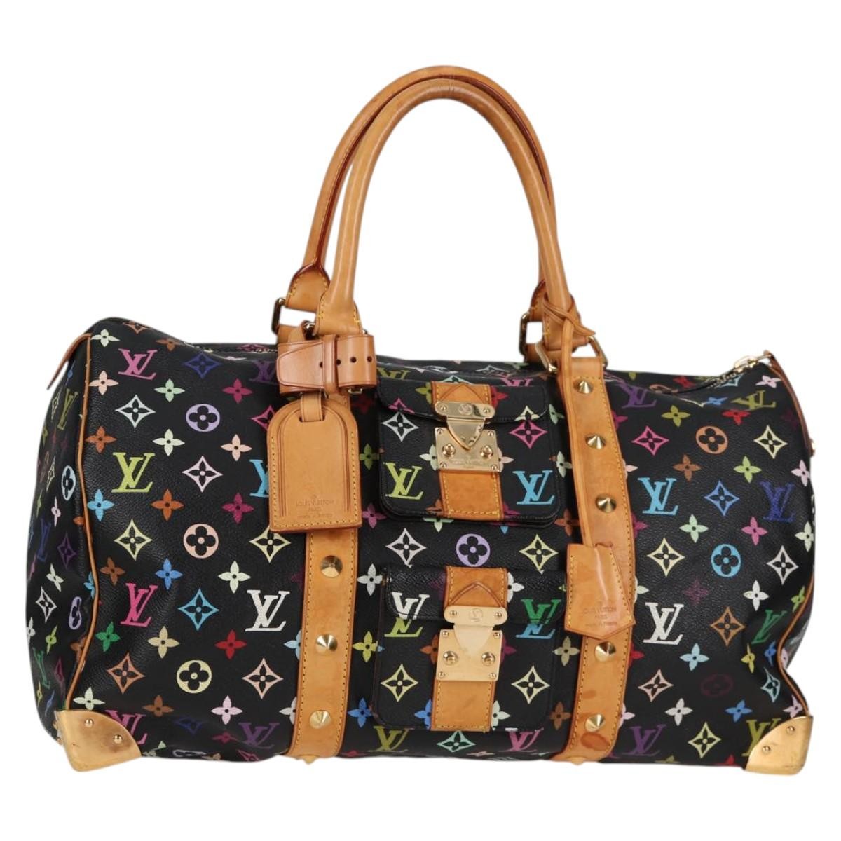 LOUIS VUITTON Monogram Multicolor Keepall 45 Bag Black M92640 Auth