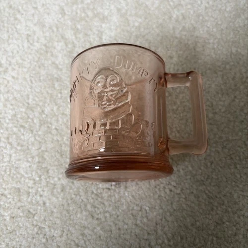 Vintage Pink Depression Glass Cup Mug Nursery Rhyme Humpty Dumpty