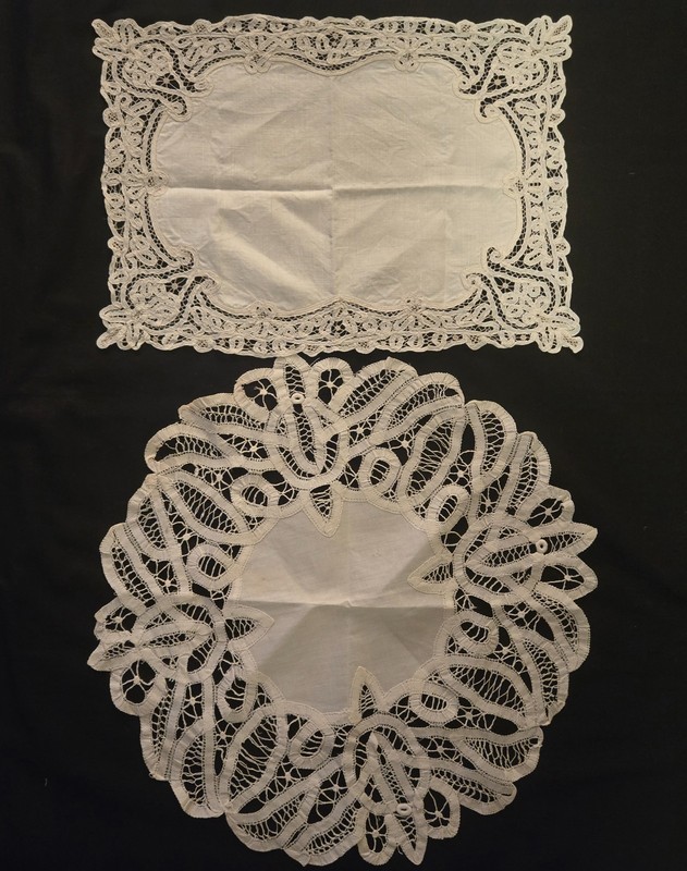 Two Battenburg Lace Table Toppers Doilies Grandma Cottage Core Free Ship