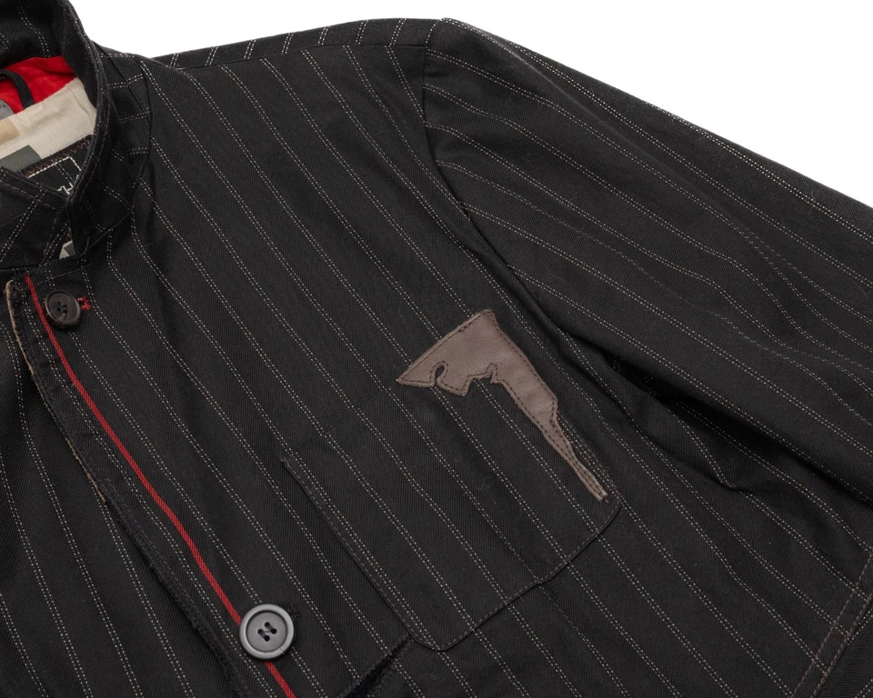 Traje de 2 piezas a rayas Marithe + François Girbaud años 2000 con detalles de cuero Foto 4 de 4