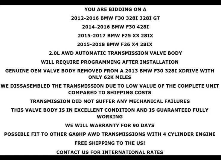 BMW 328I 428I xDrive ZF GA8HP 2012-2016 transmisión automática carrocería de válvula 62 k equipo original Foto 2 de 4