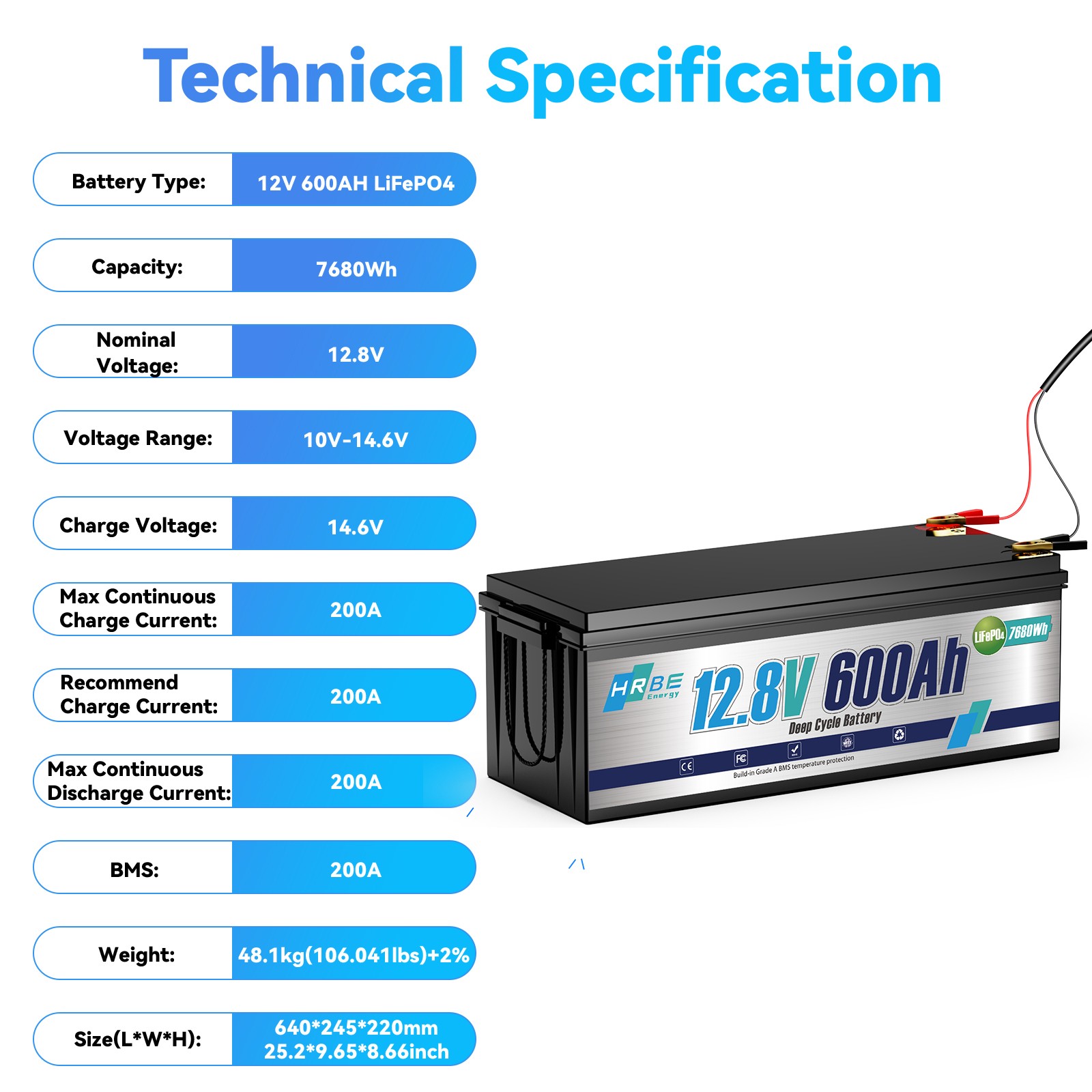 LiFePO4 12V 600Ah Lithium Battery BMS Deep Cycles Solar Marine RV Household Tool