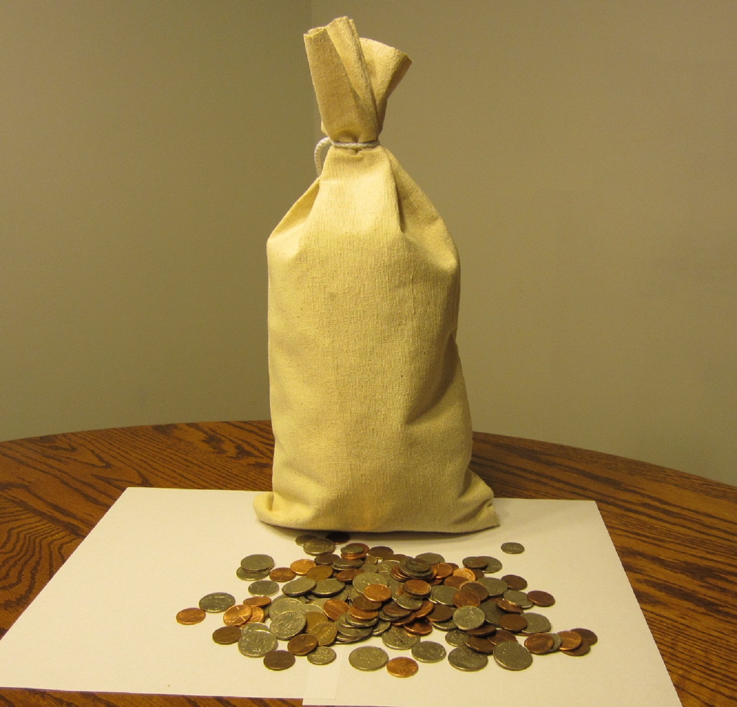 2 CANVAS COIN BAGS MONEY CHANGE SACK BAG 9" BY 17.5" BANK DEPOSIT
