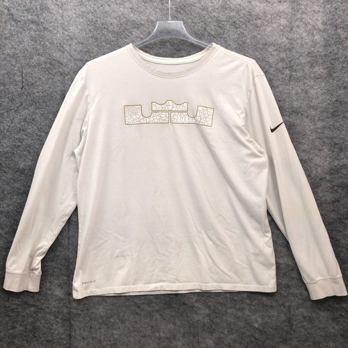 Nike Lebron James Shirt Mens Extra Large White Crown Dri Fit Long Sleeve - Afbeelding 1 van 11