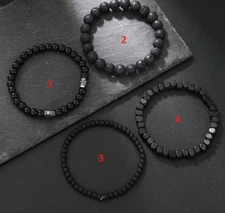 New! Black Volcanic Rock Lava Stone Beaded Bracelet Men Women Stone Beads