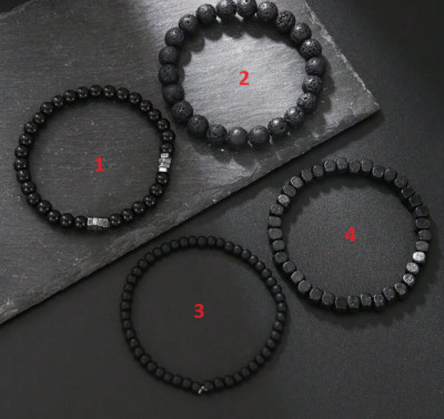 New! Black Volcanic Rock Lava Stone Beaded Bracelet Men Women Stone Beads