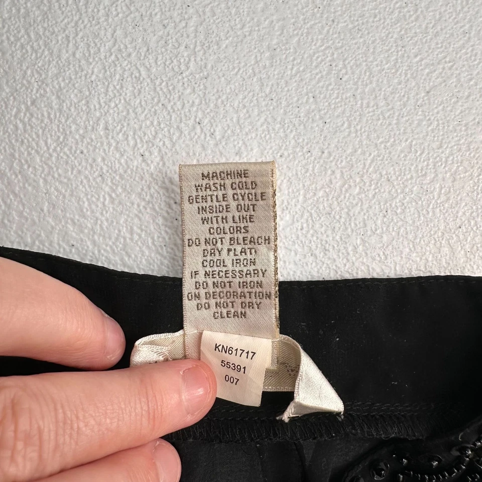 Kenar Beaded Collar Neck Black Short Sleeve Top S Elegant Style Smocked Stretch - Image 3 of 4