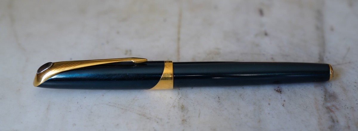 Stylo Plume PARKER Ellipse - Laque Bleu-vert, Plume Or 18 Carats Moyenne, Occasion Rare