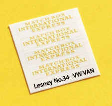 Lesney No.34 'Matchbox International Express' replacement sticker decal set
