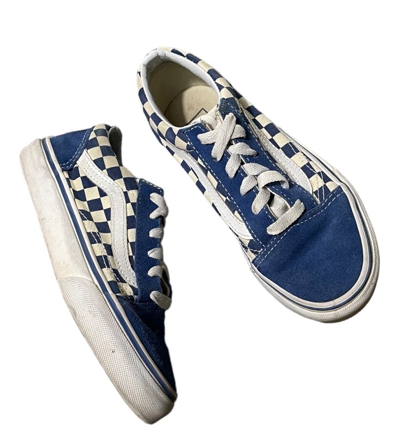 Vans Kids’ Old Skool Checkerboard Sneakers Shoes Suede  Blue White Comfy Youth 2