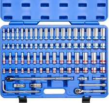76-Pcs 3/8" Drive Socket Set SAE Metric Standard Deep Cr-V Steel for Auto Repair