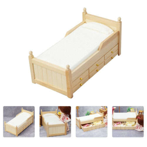 Diy Miniature Bed Kids Play Pretend Toy Doll House Furniture Wooden Doll Bed