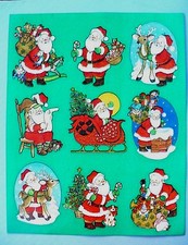 VINTAGE 1992 CHRISTMAS SANTAS 1 STICKER SHEET CUTE CARLTON CARDS