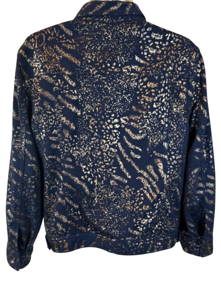 Ruby Road Womens Jacket Leopard Black Gold Pockets Shiny Size 12 - Image 2 of 4