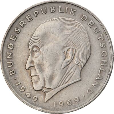 West German 2 Deutsche Mark Coin | Konrad Adenauer | KM124 | 1969