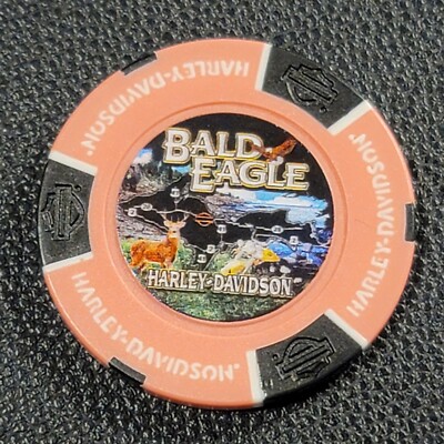 BALD EAGLE HD ~ MARQUETTE, MICHIGAN (Pink/Black Full Color) Harley Poker Chip