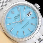 ROLEX MENS DATEJUST 1601 AQUA BLUE DIAL 18K WHITE GOLD STEEL JUBILEE WATCH