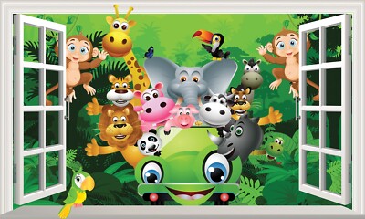 Kinder Dschungel Tiere Magic Fenster selbstklebend Wandsticker groß Poster Druck