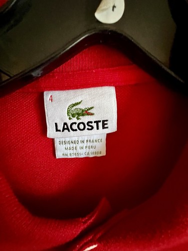 Lacoste Polo Shirt Medium Size 4 Red Button Crocodile Cotton Outdoors Mens - Picture 3 of 5