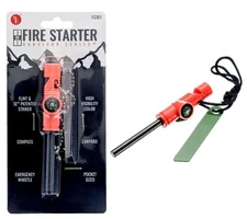3-IN-1 Flint Fire Starter Emergency Fire Starter Compass & Whistle Survival