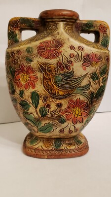 VINTAGE JAPANESE POTTERY PERSIAN STYLE, VASE DOUBLE HANDLE  display picture 1