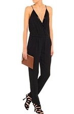 Diane Von Furstenberg Shany Black Silk Bead Embellished Jumpsuit size 4