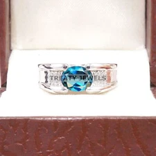 London Blue Topaz Oval Gemstone With 925 Sterling Silver Ring For Men's #B254 *