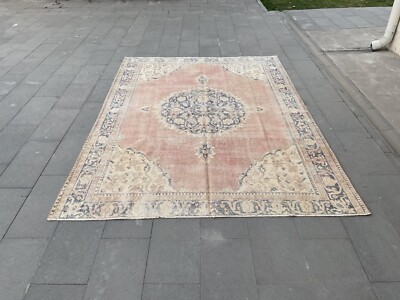 Large Pink Rug , Turkish Rug , Handmade Rug, 7x10 Rug , Madallion Antique Rug