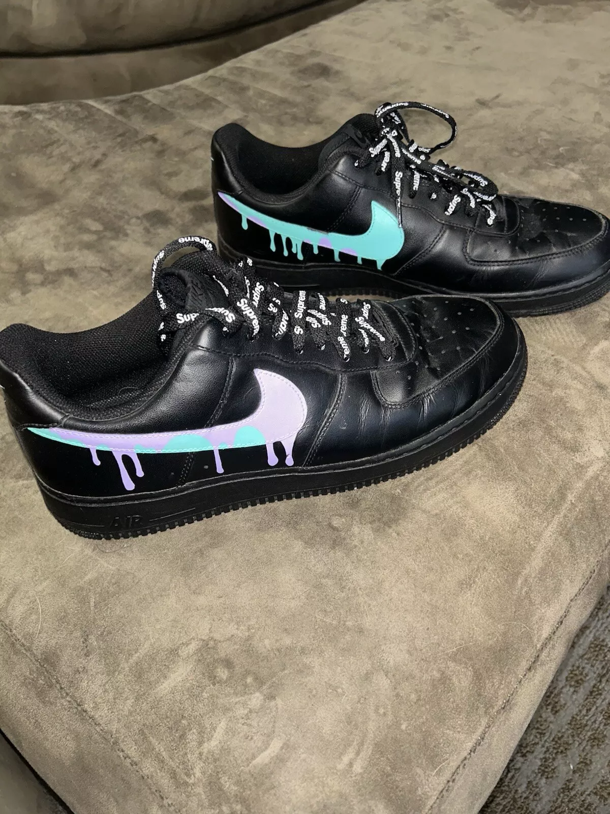 Baskets personnalisées Nike Airforce 1 DRIP ?W/ Supreme Laces homme taille 11
