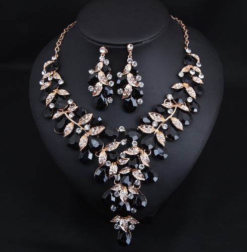 Fashion Flower Women Statement Necklace Earring Crystal Jewelry Set Bridal Gifts - 第 28/661 張圖片