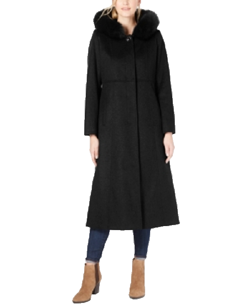 NEW FORECASTER OF BOSTON WOOL BLACK LONG HOODED FUR COAT SIZE 20 W WOMEN  $540