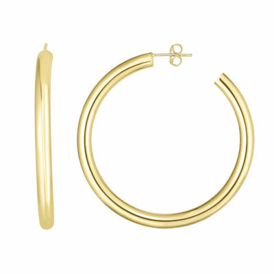 1 7/8 Zoll kräftige glänzende einfache runde Creolen echt 14 K Gelbgold 4 mm x 48 mm 