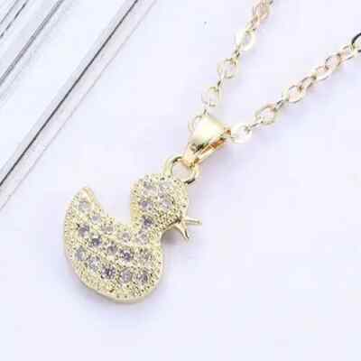 0.90CT Round Simulated Diamond Cute Duck Pendant W/18'' Yellow Sterling Silver