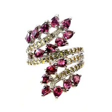 925 Sterling Silver Ring Pear Rhodolite Garnet Sapphire Natural Gemstone Jewelry