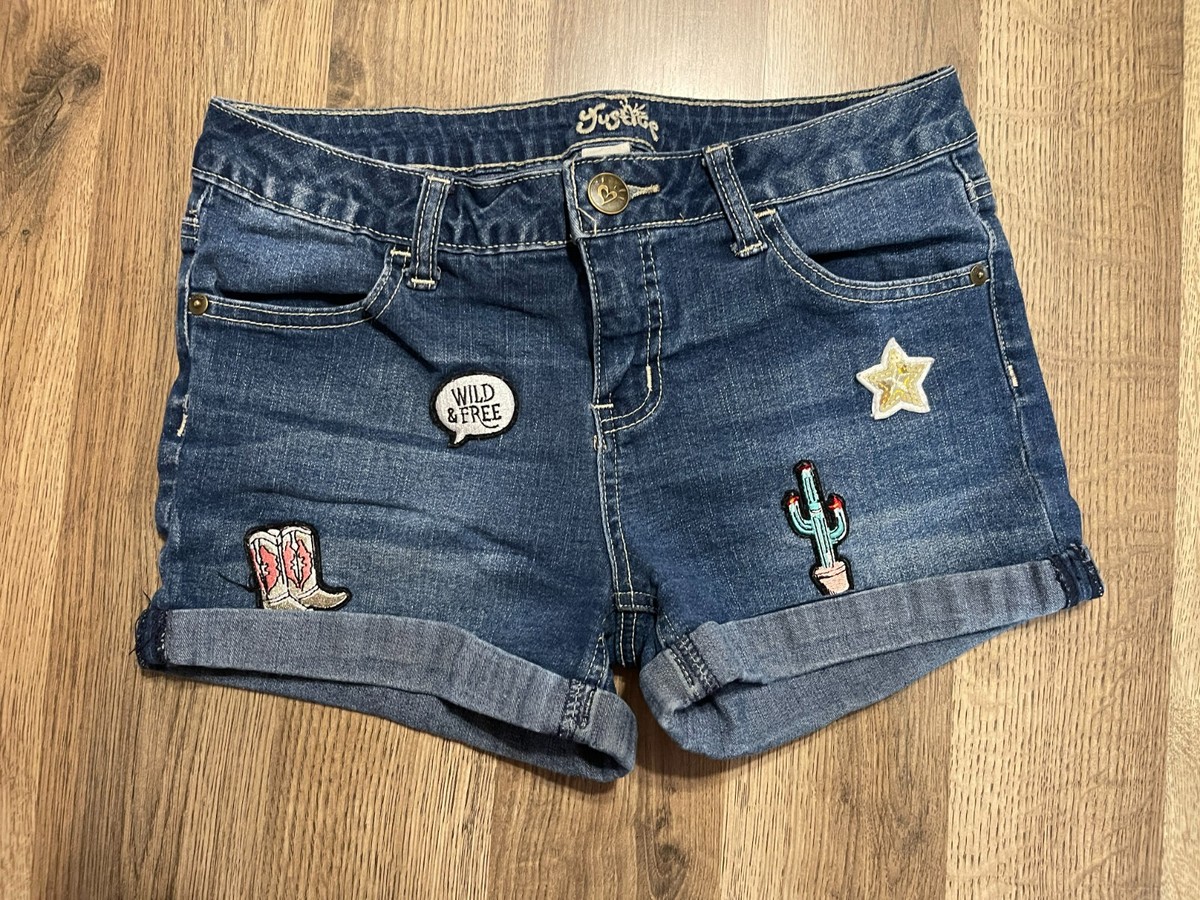 Justice Shorts, Girl's Size 14, Blue, Denim, Cactus, Star, Pockets