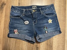 Justice Shorts, Girl's Size 14, Blue, Denim, Cactus, Star, Pockets, Cuffed