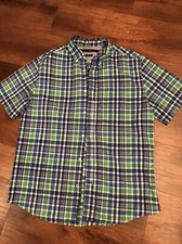 TOMMY HILFIGER MEN  s button down collar Dress Shirt MEDIUM SS GRREN BLUE.